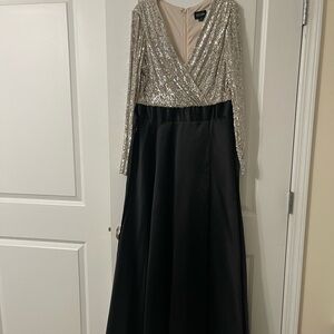 Xscape size 14 Silver sequin and black satin gown